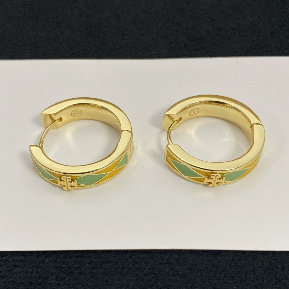 Tory Burch Enameled Geometric Letter Metal Earrings